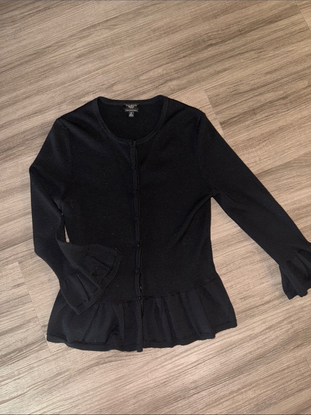 Talbots Black Ruffled Hem Cardigan Sweater